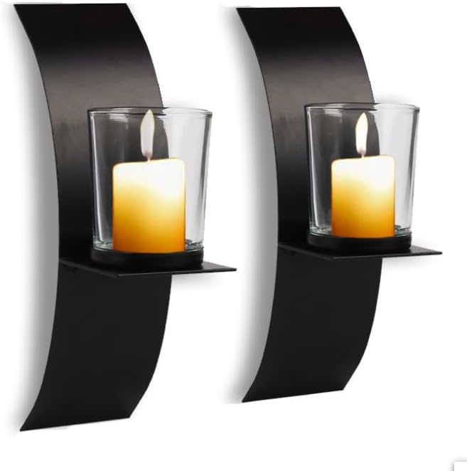 Modern Art Candle Sconces Wall Holder 2 Pcs, Vintage Candle Holder With Glass Cup Wall, Hanging Tea Light Candles for Wedding Living Dining Room Entryway Decoration