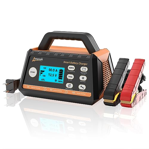 Ampeak Battery Charger,2A/8A/15A Car Battery Charger,6V/12V Fully Automatic Smart Battery Maintainer With Winter Mode, Auto Desulfator, Battery Recondition, For All Lead-Acid And Lifepo4 Batteries #TOP4