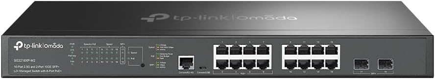 TP-Link Omada SG3218XP-M2 | 16-Port Multi-Gig 2.5G PoE Switch, 2x10GE SFP+ Ports, 8 PoE+ Ports @ 240W | L2+ Smart Managed | Omada SDN Ready | Static Routing, IGMP Snooping, Rich Security Features