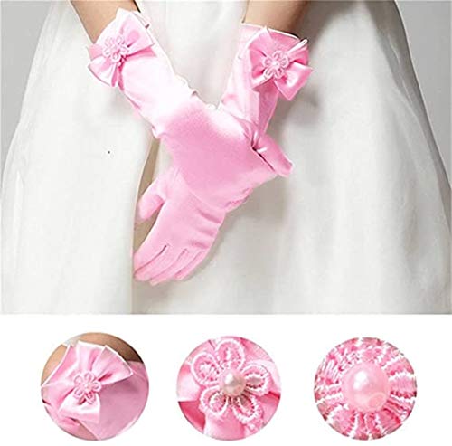 6 Pairs Combo#3 Kid Stretch Satin Long Finger Pearl Bow Dress Gloves for Girl Children Party3