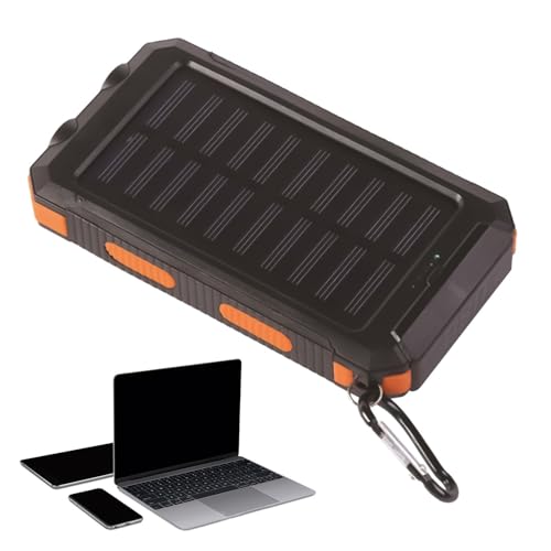 Cargador Solar Portátil 20000mAh | Power Bank Batería Externa con USB C y Linterna LED | Carga Rápida 2 Puertos para Móvil | Ideal Camping Viaje Senderismo Emergencias Negro Naranja
