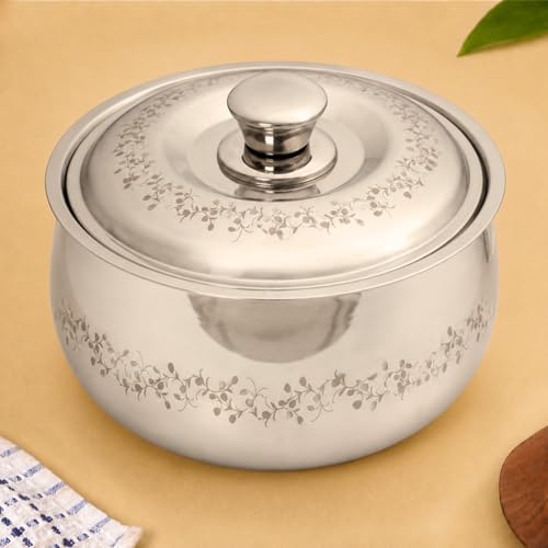 Image of Nestasia Stainless Steel Insulated Casserole with Lid (3000 ml) - 100% Food Safe Roti Server with Floral Pattern - Retains Heat & Freshness | Rust Resistant & BPA - Free Chapati Casserole