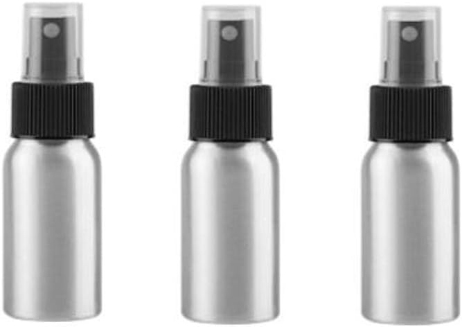 SYBL 3 Pcs Aluminum Fine Mist Spray Bottle with Black Pump Sprayer Empty Sample Atomizer Containers for Essential Oils Perfume Aromatherapy Makeup Water size 30ml/1oz