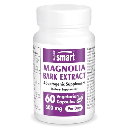 Supersmart - Magnolia Bark Extract (Max Strength) 300mg per Day - 90% Honokiol & Magnolol - Magnolia Bark Supplement | Non-GMO & Gluten Free - 60 Vegetarian Capsules