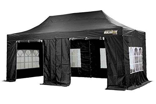 Bulhawk ® 3M x 6M Premium 32 Pop Up Gazebo Commercial Grade Market Stall including Side Panels and Wheeled Carry Bag (Black)