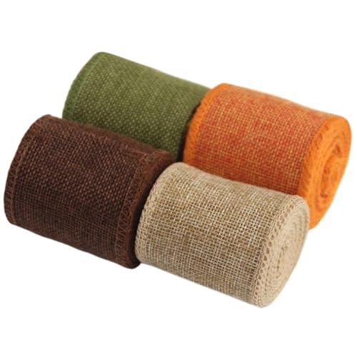 CutitiUU 4 Rollo De Cinta De Yute Cinta De Arpillera De 6 cm X 5 m Cinta De Lino, Estilo Retro, Para Envolver Regalos, Manualidades, Bodas, Decoraciones De Navidad