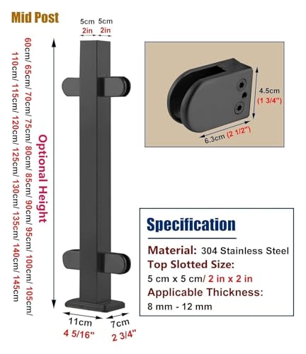 Barandilla de pie negra para pasillo comercial y terraza transitable con postes de 130 cm 4