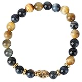 MALUGOGO Pulsera de moda con cuentas de ojo de tigre para mujer, fácil de llevar y llevar, material de piedra dorada, elegante cadena elástica para uso diario