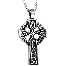 OIDEA Stainless Steel Celtic Irish Knot Cross Pendant Necklace,Dual Layer Two-Tone Jesus Crucifix Cross