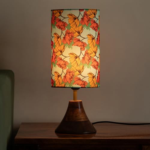 Image of ExclusiveLane 'Autumn Glow' Mango Wooden Table Lamp for Bedroom Living Room Home Decoration & Bedside Lamp Bed Lamps for Side Table Side Lamp for Bed Room (40.5 Cm, Without Bulb, Handcrafted)