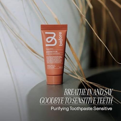 Before Sensitive Travel Size Toothpaste, Supermint, Clean Natural Ingredients, Balanced Foaming, Low Abrasion, Long Lasting Freshness, Plant Based Recyclable Tube, 0.67Oz #TOP2