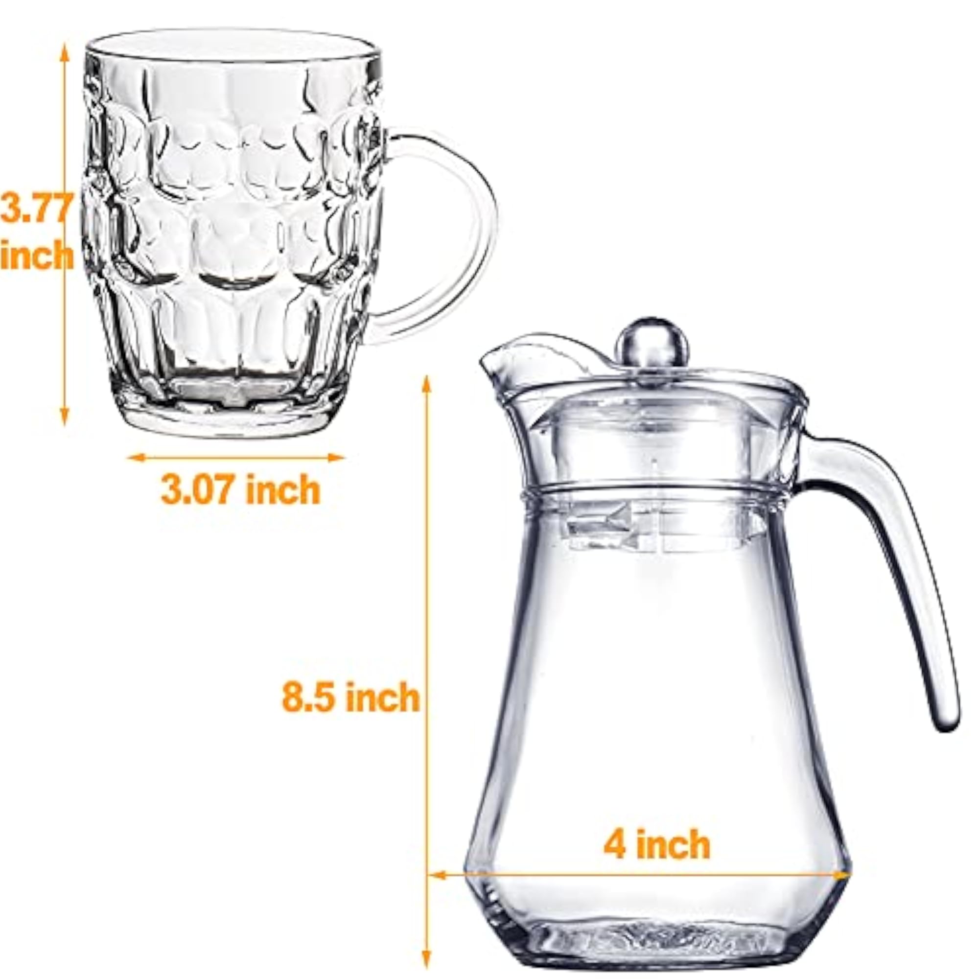 Glass Pitcher Set with Lid and 6 Drinking Glasses