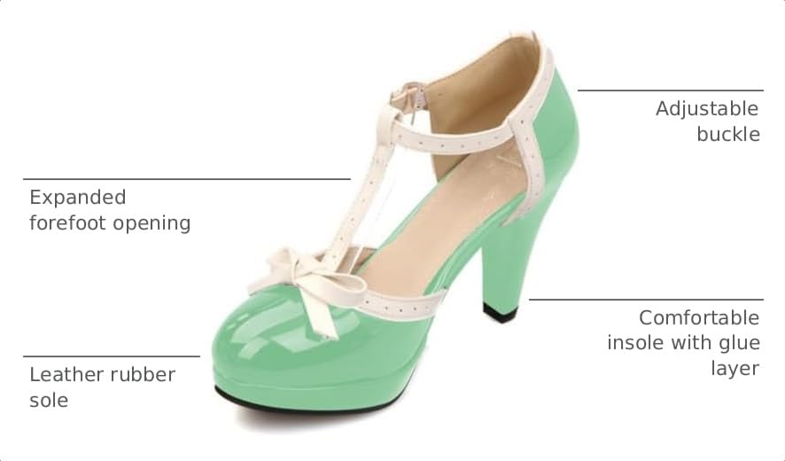 Image of ForeMode Fashion Women T-Strap High Heels Bow Platform Round Toe Pumps Leather Summer Sweet Shoes