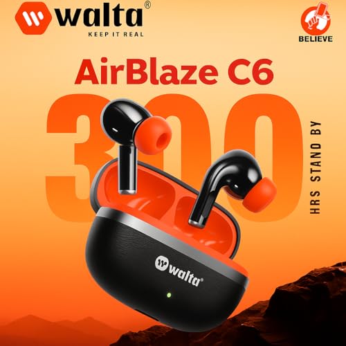 Image of Wulta AirBlaze C6 Wireless Earbuds, Black and Orange, 30 Hours Standby