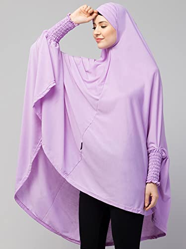 Image of NAZNEEN Women's Full Coverage Khimar Hijab with Sleeves and Under Cap |Solid Pattern Cotton Set for Hajj, Umrah, and Prayer| Comfortable One-Size Head CoveR