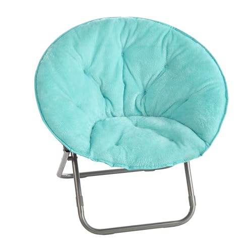 Urban Lifestyle Super Soft Faux Fur Saucer Chair with Folding Metal Frame, Aqua
