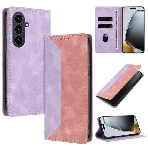 Étui cuir Samsung S22 Ultra rose fini raffiné double motif à rabat