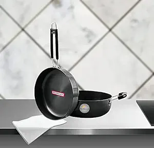 Flixbloom Premium Hard Anodised Black Cookware Sets Induction and Gas Stove Compatible Set of 2 (Kadai with Frying Pan) Combo Pack (Kadhai (3.2L) Frying Pan (2.2L))