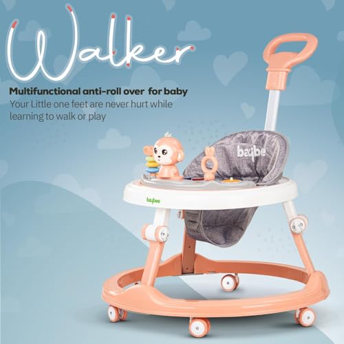 Image of Baybee Drono Pro Baby Walker for Kids with Push Handle, 4-Level Height Adjustment, Musical Toy Bar| Round Activity Walker for Babies 6-18 Months (Pink)