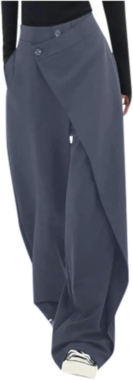 Pantalon large droit pour femmes plissé gris en taille L pour style commuter