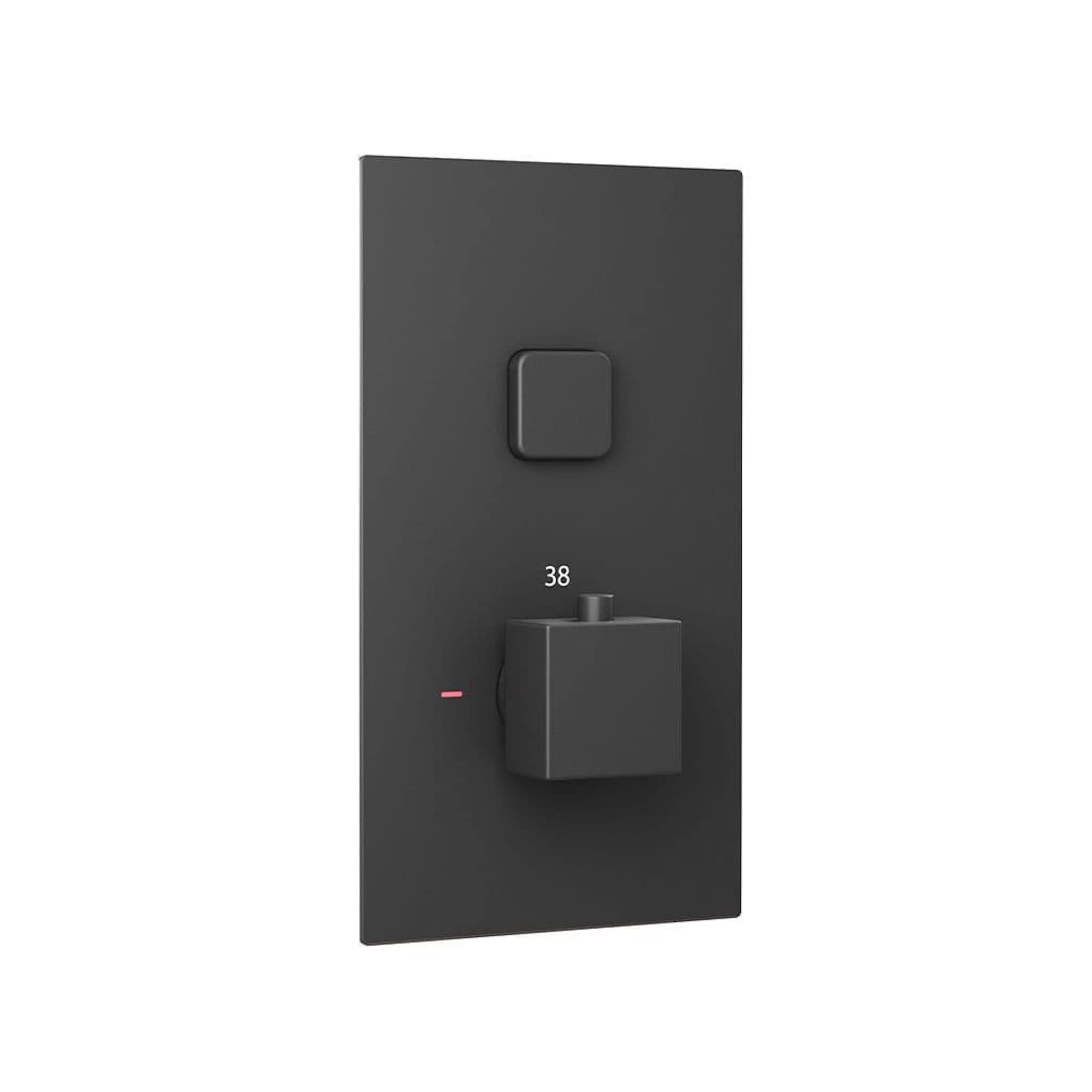 ENKI, Spello, TSV072, Thermostatic Concealed Shower Valve with Push Button, Twin Square Taps with Single Outlet, Modern Shower Valve, Black