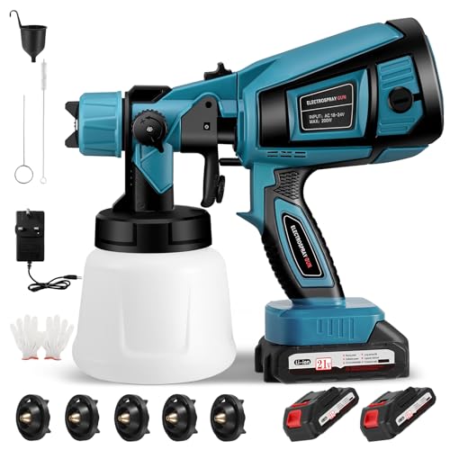 Jradse Pistolet à Peinture sans Fil, Pistolet à Peinture Électrique HVLP pour Clôtures avec 2 Batteries de 3000 mAh, 5 Buses et 3 Modes d'Application, pour...