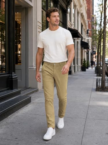 Image of HUNGSON Mens Chinos Dress Pants Slim Fit Stretch Business Casual Golf Work Slacks Trousers