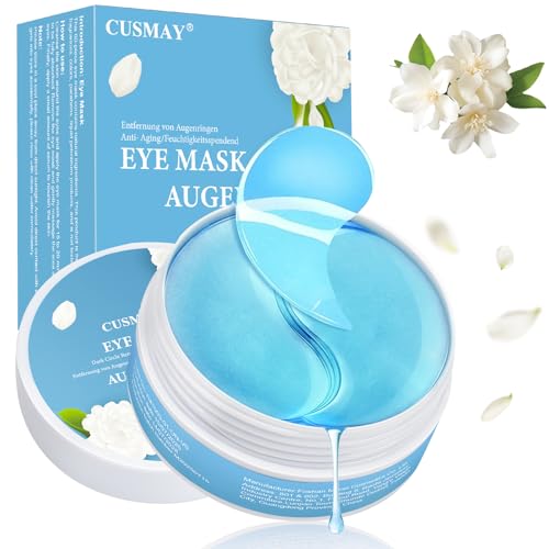 CUSMAY Augenpads,60 Stück Eye Pads Hyaluronsäure Collagen Kamelie Eye Patches Gegen Augenringe Entfernen,Anti-Aging Feuchtigkeitsspendend Falten Reduzierende,Premium Hautpflege für die Augenpartie