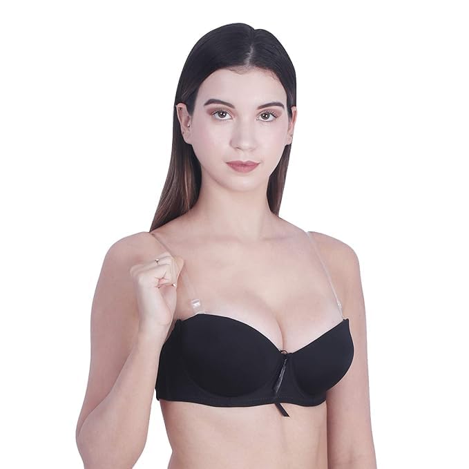 Image of Women's Balconette Bra Transparent Strapless Backless Invisible Clear Back Underwire Pushup Padded Bra Cups Demi