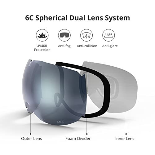 Extremus Milkrun Ski Goggles, Lightweight Snow Sports Goggles, Wide View Snowboard Snow Goggles For Men Women, Matt White Frame, 14K Gold Lens #TOP1