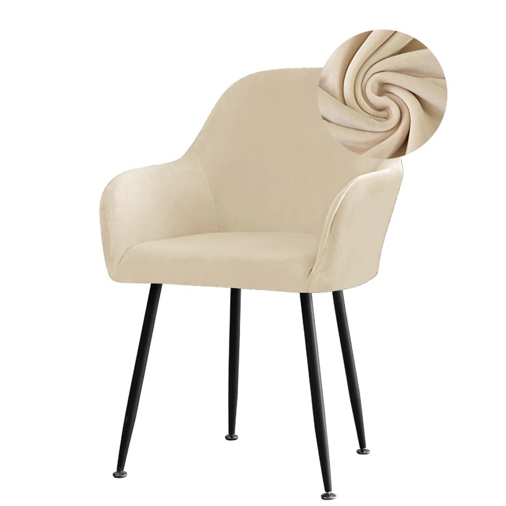WJHDWYD Stretch Velvet Back Chair Covers, Armchair Covers, Universal Dining Chair Slipcover, Washable for Home, Kitchen, Restaurant Party Décor(Beige,6 Pezzi)