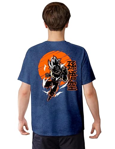 Image of Anime T Shirt for Boys - Ultra Instinct Goku Super Saiyan Vegeta Dragonball Z Kids Half Sleeve Drop Shoulder Oversized Anim Print Tshirt Melange Blue