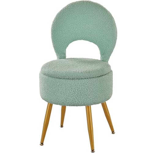 ZYKZYK Vanity Stool with Storage and Backrest, Folding Back & Velvet Seat, Footrest, Round Ottoman...
