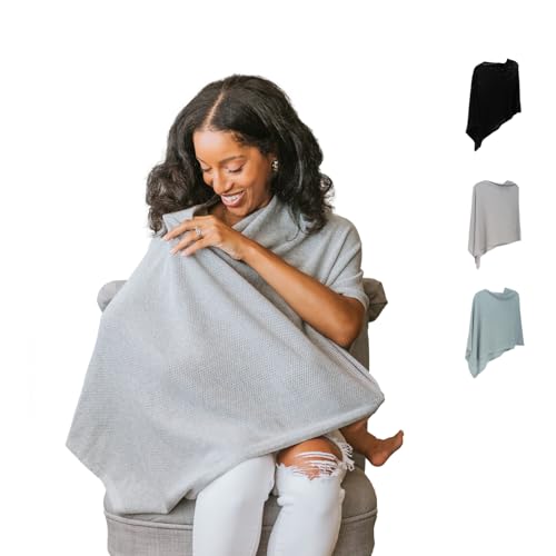 Image of 100% Cotton - Breathable Nursing Cover Up for Breastfeeding - Privacy Nursing Covers - Breastfeeding Must Haves - Ponchy by Gold Mamas - Versatile Nursing Shawl for Baby Feeding (Gray)