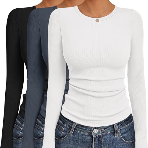 Women's ribbed base layer long sleeve tops