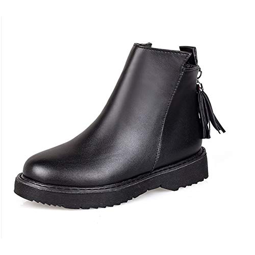 King Ma Women's Martin Boots Fashion Fringed Non-Slip Short Leather Boots Black #TOP9