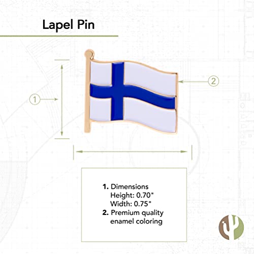 Image of Desert Cactus Finland Flag Lapel Pin FIN Finland Made of Metal for Formal Wear, Bag and Hat Jewelry, and Tie Tack (Waving Flag Lapel Pin)