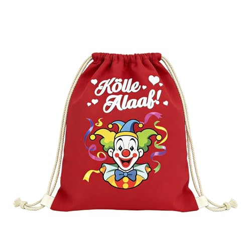 KERYBW Karneval Köln Turnbeutel Rucksack Karneval Köln Rot Weiss Tasche mit Kölle Alaaf und Clownmotive Machen für Fasching Kostüm