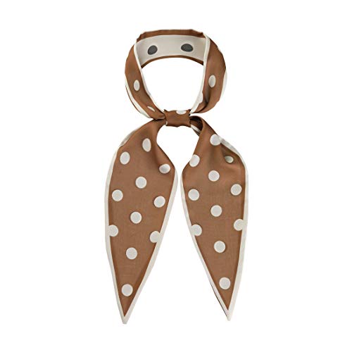 Allegra K Chic Polka Dots Women Neckerchief Skinny Scarves Hair Band Ribbon for Bag Accessory Brown Big Dot 1