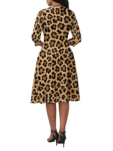 Image of PinkPatty Women's Casual 3 /4 Sleeve Midi Dresses Fit and Flare Church Work Dress with Pockets