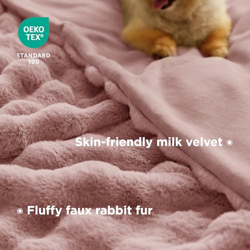 Bedsure GentleSoft Fluffy Faux Fur Blanket Twin Size, Fuzzy Soft Bubble Blanket for Couch, Home Decor Gifts for Bedroom Living Room, Thick Furry Cozy Gifts for Women, Dusty Rose, 60x80 Inch