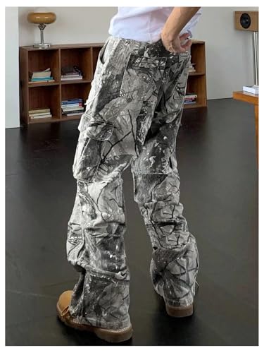 Verdusa Men's Camo Baggy Cargo Pants Straight Leg Drawstring Trousers with Flap Pocket3