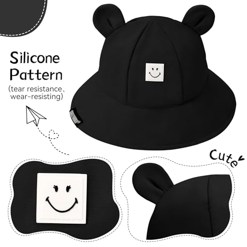 Zando SmileyWorld Baby Sun Hat Toddler UPF 50+ Smiley Face Hat with Bear Ear Wide Brim Baby Bucket Hat Toddler Beach Hat 0-4T2