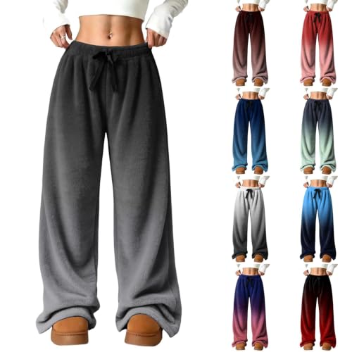 Womens Wide Leg Pants Plush Gradient Color Flannel Fluffy Work Pant | Loose Fit, Fluffy Plush, Cute, Pajamas Bottom, Relaxed, Warm Fabric, Thermal, Camping, Home, Casual, Fall and Winter Clothes - image 1