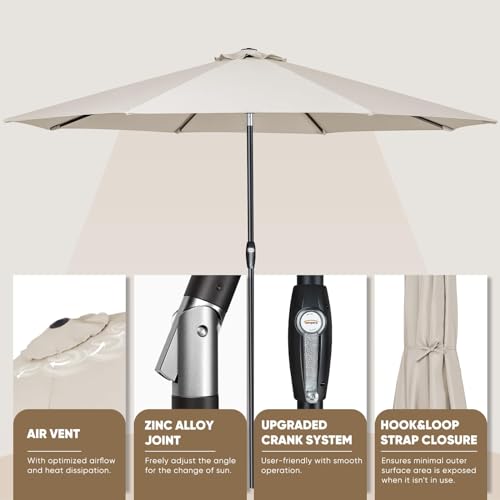 Image of Tempera Patio Market Outdoor Table Umbrella with Auto Tilt and Crank, Large Sun Umbrella with Sturdy Pole & Fade Resistant Canopy, Easy to Set