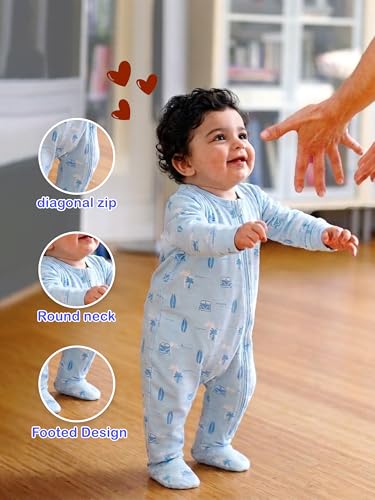 Image of Kidbea Organic Cotton Unisex Baby Romper Soft Breathable Full Sleeve Zipper Footed Bodysuit for Newborn & Infant Kids Sleepwear