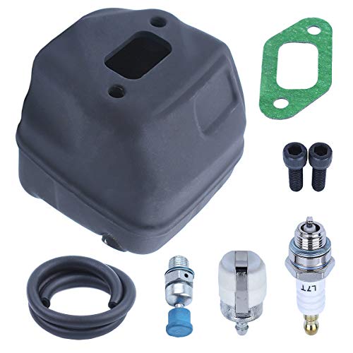 Adefol Chainsaw Exhaust Muffler and Gasket 8pcs Kit For Husqvarna 357 359 357XP with Muffler Bolt, Spark Plug, Decompression Valve, Fuel Filter, Fuel Line Replacement Parts for 503917601 Accessories