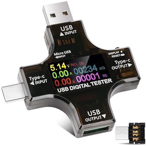 diymore Tester USB C 2 w 1, miernik cyfrowy, miernik prądu, miernik napięcia USB, woltomierz, prąd, detektor mocy