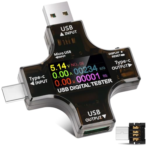 diymore USB Tester Messgerät 2-in-1 USB C Messgerät Digital Multimeter Strommessgerät USB Power Meter, Spannung Voltmeter, Strommesser, Leistungskapazität Detektor