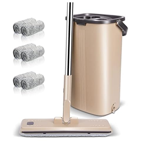 Myiosus Mop and Bucket Set, Microfibre Flat Mop for Wet & Dry with 134cm Adjustable Handle, 6 Reusable Mop Pads, Easy Squeeze Mop Bucket for All Floors Types Cover